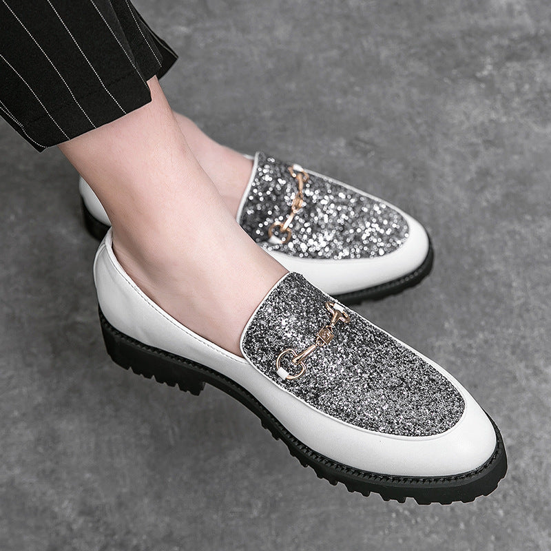 Mens Leather Shoes Pattern Printing Men's Dress Loafer Shoes Slip-on Casual Loafer Smoking Slipper