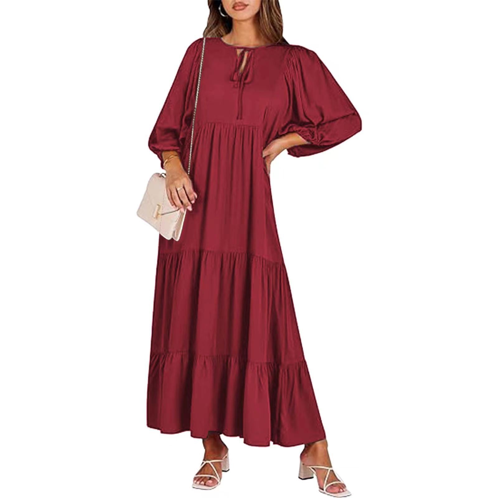 Women Summer Short Sleeve V Neck Casual Loose Beach Dress Ladies Long  Dresses