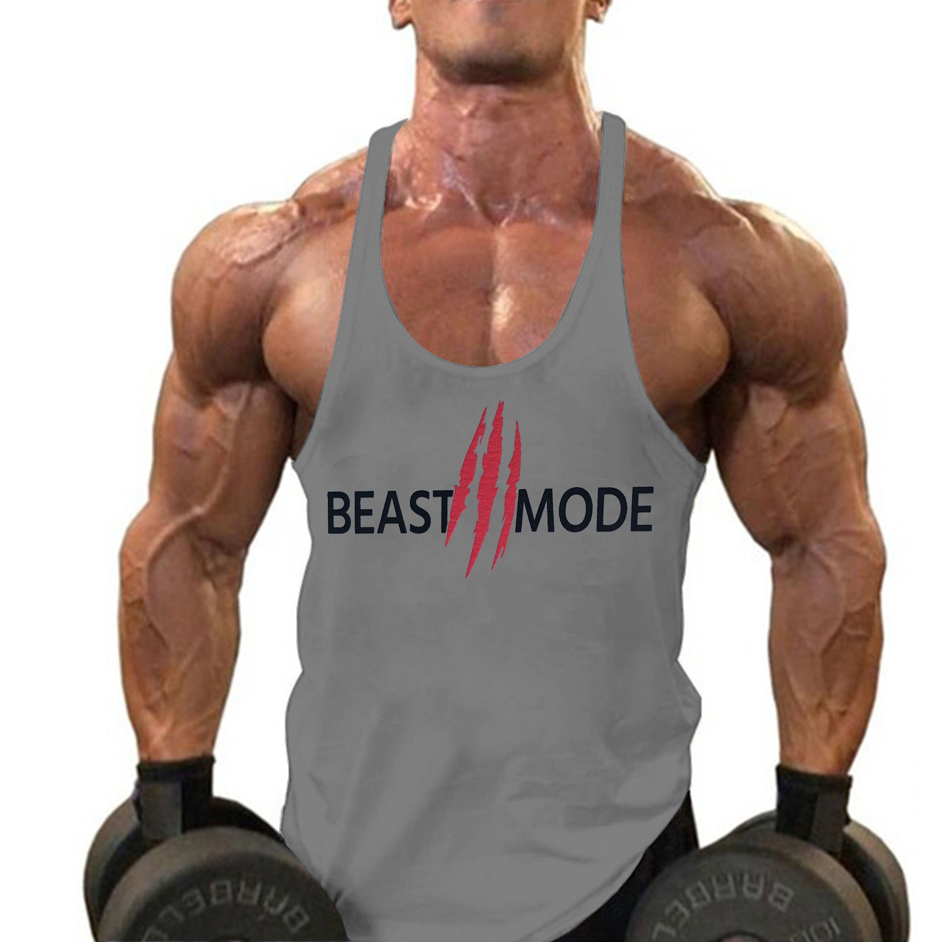 Mens Summer Cotton Fitness Muscle Men's Thin Shoulder Strap I-print Halter Vest