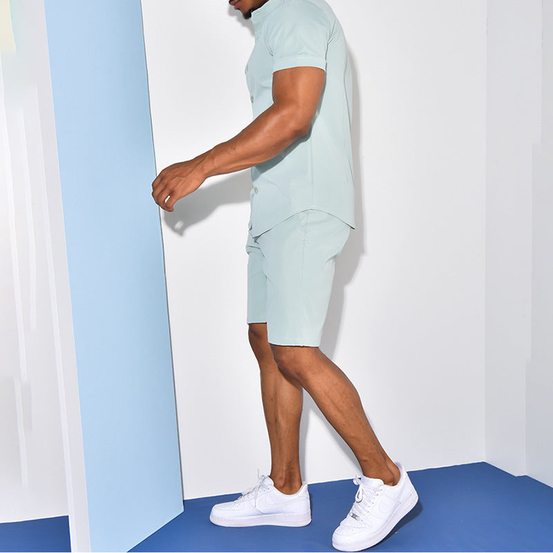 Mens Shirt Short Sleeve Two-piece Suit For Men