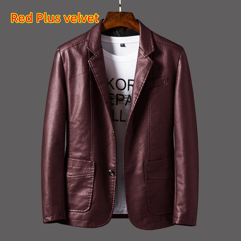Men's Casual Notched Collar 2 Button Slim Moto Faux Leather Blazer Suit Jacket