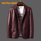 Men's Casual Notched Collar 2 Button Slim Moto Faux Leather Blazer Suit Jacket