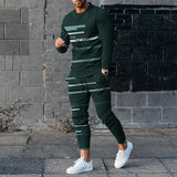 Mens Sweatsuit Round Neck Long Sleeve T-shirt Trousers Suit Men