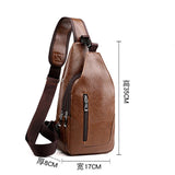 Leather Sling Bag Mens Crossbody Bag Chest Bag Sling Backpack for Men with USB Charge Port