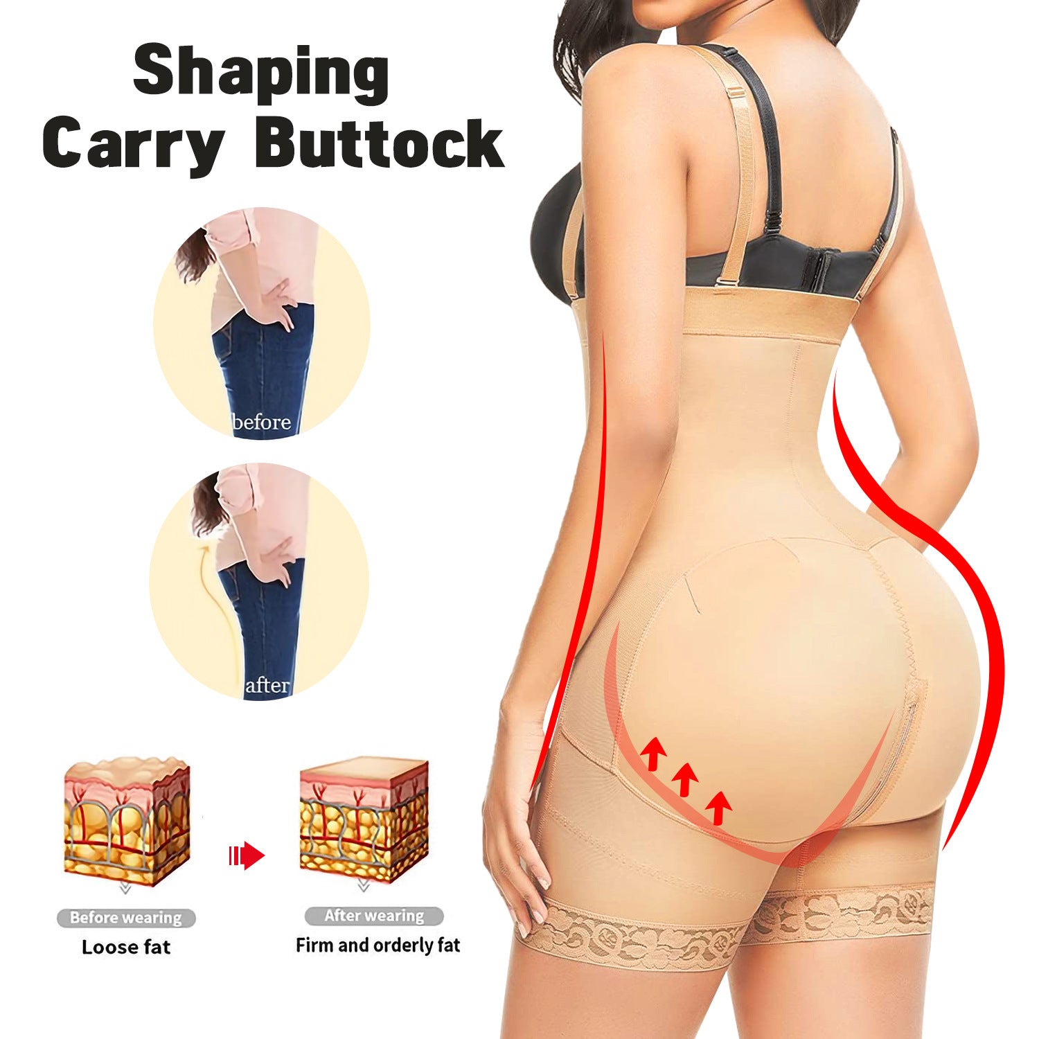 Womens High Waisted Body Pants Crotch Zipper Tummy Lifting Pants Waist Trimming Shapewear Bodysuit Enhancement