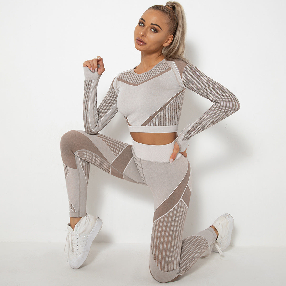 2Pcs Women Yoga Suit Crop Top+Leggings Hollow Pants Gym Set Outfit Sportswear