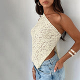 Women's Top Solid Lace Backless One Shoulder Hanging Neck Vest
