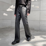 Mens Leather Bell Bottoms Slim Fit 70s Disco Flare Stacked Pants for Men