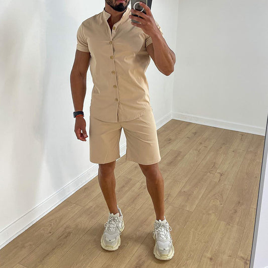 Mens Shirt Short Sleeve Two-piece Suit For Men