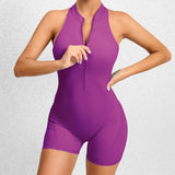 Womens Zippered Yoga Fitness Shorts Jumpsuit Sleeveless Tummy Control Stretch Shapewear Butt Lifting Sportswear Women
