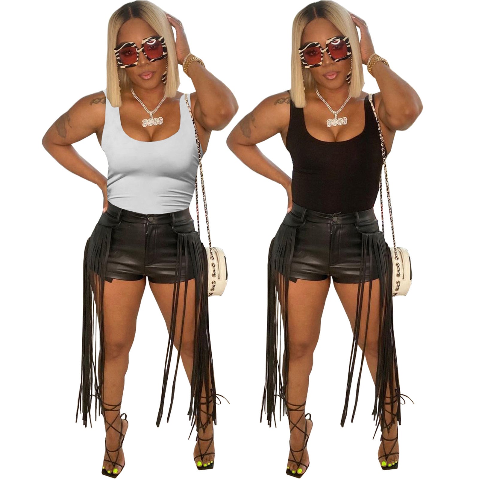 Faux Leather Shorts for Women Sexy High Waist Black  Shorts Pants Fringe Shorts