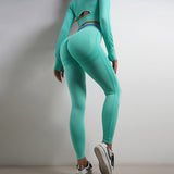 Ladies Seamless Yoga Pants Sports Gym Fitness Leggings Or Long Sleeve Tops Outfits Butt Lifting Slim Workout Sportswear Clothing