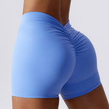 Womens Back Waist Deep V-shaped Wrinkle Tight Yoga Shorts