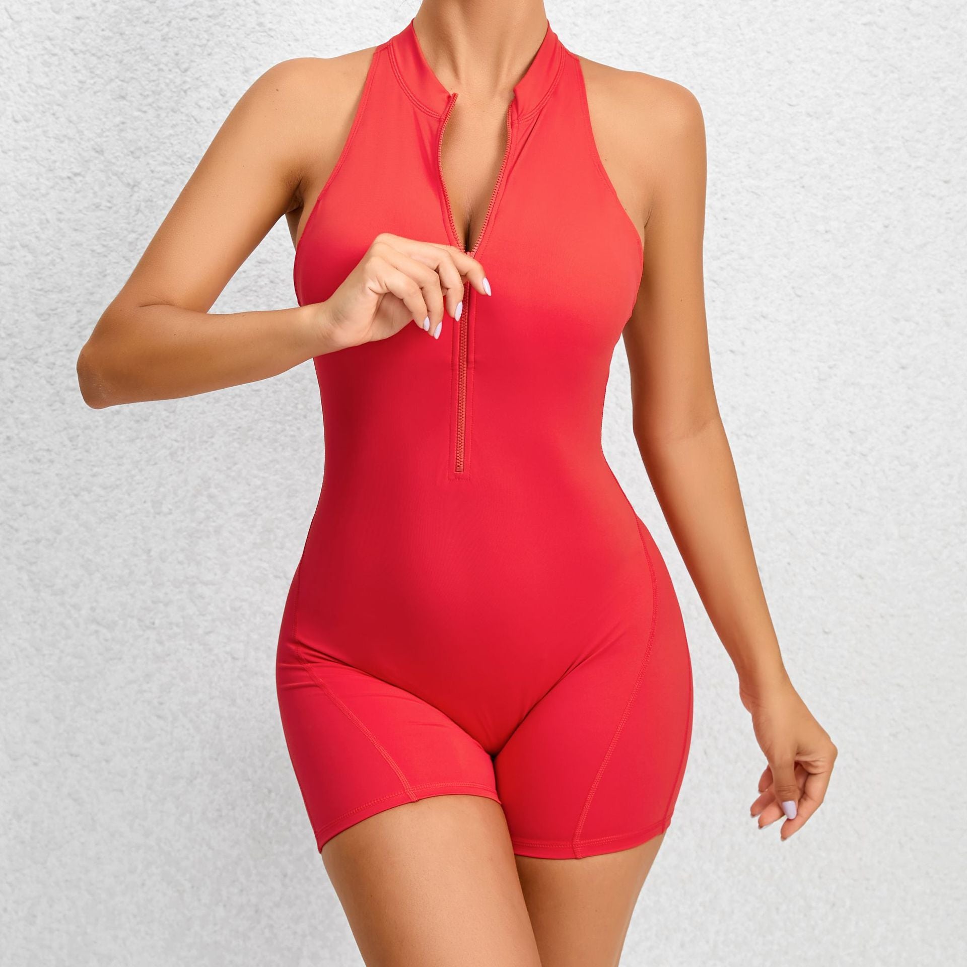 Womens Zippered Yoga Fitness Shorts Jumpsuit Sleeveless Tummy Control Stretch Shapewear Butt Lifting Sportswear Women