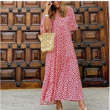 Women Summer Short Sleeve V Neck Casual Loose Beach Dress Ladies Long  Dresses