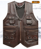 Men's  Cowhide Leather Vest Coat Sleeveless Classic Waistcoat, MotorBike Style
