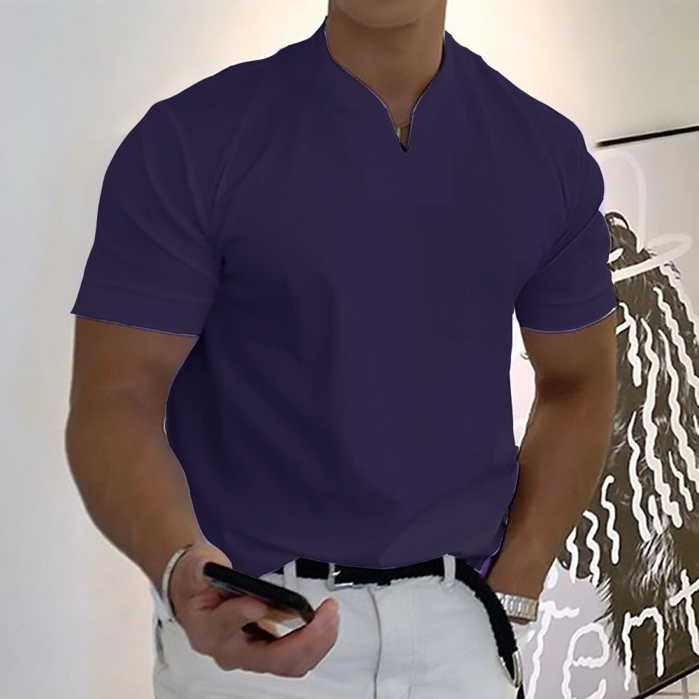 Mens Summer Short Sleeve Shirt Men Fitness Plus Size Sports T-Shirt Elastic Cotton Pocket