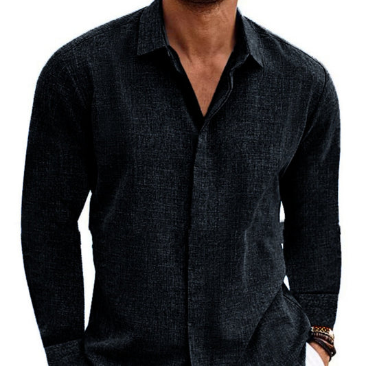 Mens Fashion Long Sleeve T-shirt Undershirt Solid Color Long Sleeve Cotton Linen Shirt Men
