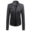 Womens Faux Leather Motobiker Jacket Coat / 2 Pocket Upfront