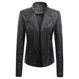 Womens Faux Leather Motobiker Jacket Coat / 2 Pocket Upfront