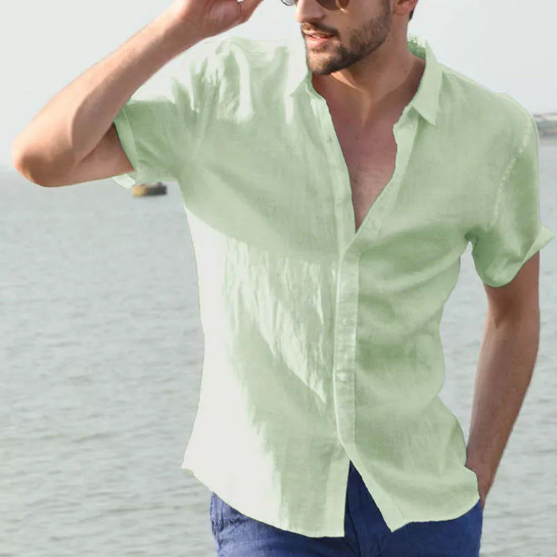 Mens Summer Short-sleeved Shirt Casual Button Tops Men Clothing