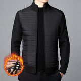 Men's Stand Collar Stitching Velvet Padded Sweater Knitwear Jacket