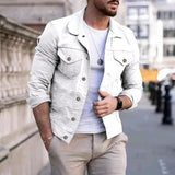 Multi-pocket Denim Jacket Denim Workwear Jacket Tops Coat Spring Autumn Men Slim