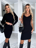 2pcs Suit Women's Solid Stripe Long-sleeved Top And Tight Suspender Skirt Fashion