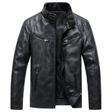 Mens Bomber Faux Leather Jacket Stand Collar Fleece Lined
