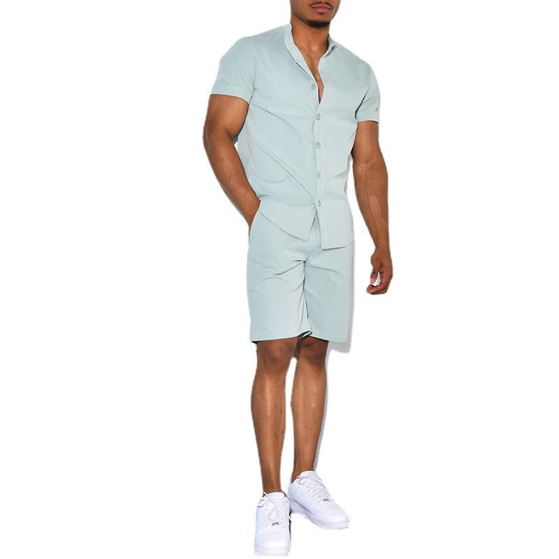 Mens Shirt Short Sleeve Two-piece Suit For Men