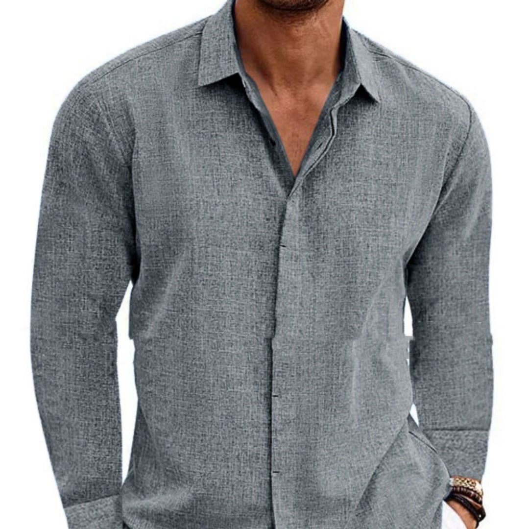 Mens Fashion Long Sleeve T-shirt Undershirt Solid Color Long Sleeve Cotton Linen Shirt Men