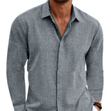 Mens Fashion Long Sleeve T-shirt Undershirt Solid Color Long Sleeve Cotton Linen Shirt Men