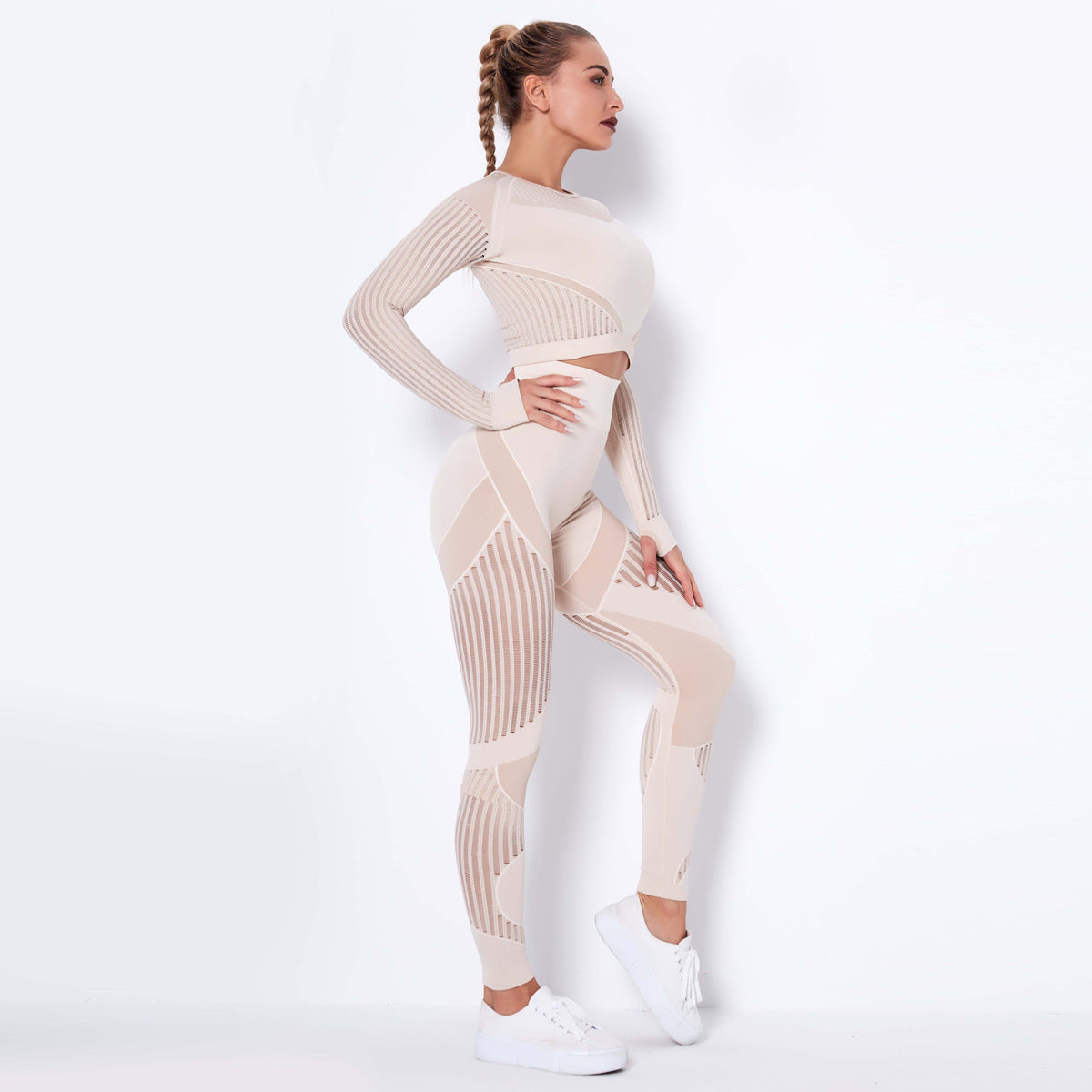 2Pcs Women Yoga Suit Crop Top+Leggings Hollow Pants Gym Set Outfit Sportswear