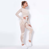 2Pcs Women Yoga Suit Crop Top+Leggings Hollow Pants Gym Set Outfit Sportswear