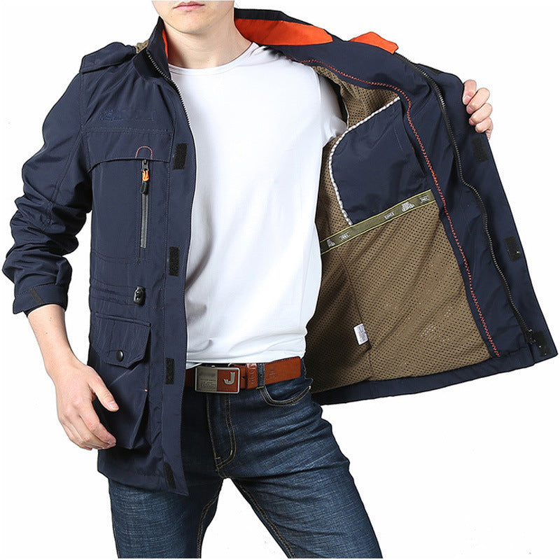 Mens Jacket Autumn Outdoor Breathable Windbreaker Men's Hooded Bomber Casual