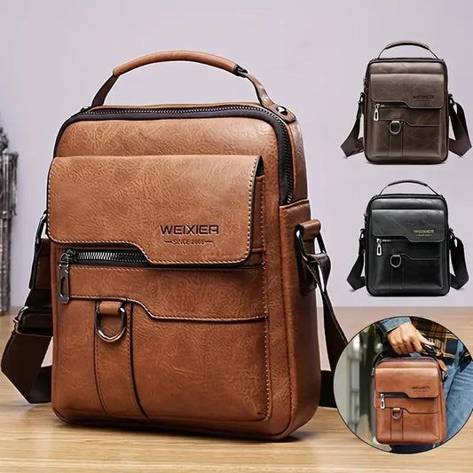 Men's Faux Leather Flaps Crossbody Messenger One Shoulder Bag