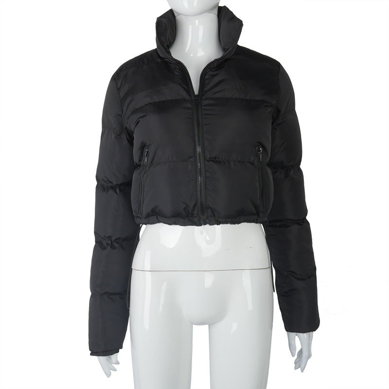 WOMENS LADIES QUILTED WINTER COAT THICK PUFFER PADDED CROP VARSITY JACKET