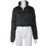 WOMENS LADIES QUILTED WINTER COAT THICK PUFFER PADDED CROP VARSITY JACKET