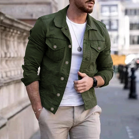 Multi-pocket Denim Jacket Denim Workwear Jacket Tops Coat Spring Autumn Men Slim