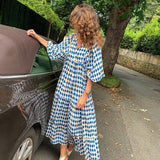 Women Summer Short Sleeve V Neck Casual Loose Beach Dress Ladies Long  Dresses