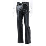 ladies Leather High Waist Straight Loose Wide Leg Casual Pants Leather Pants