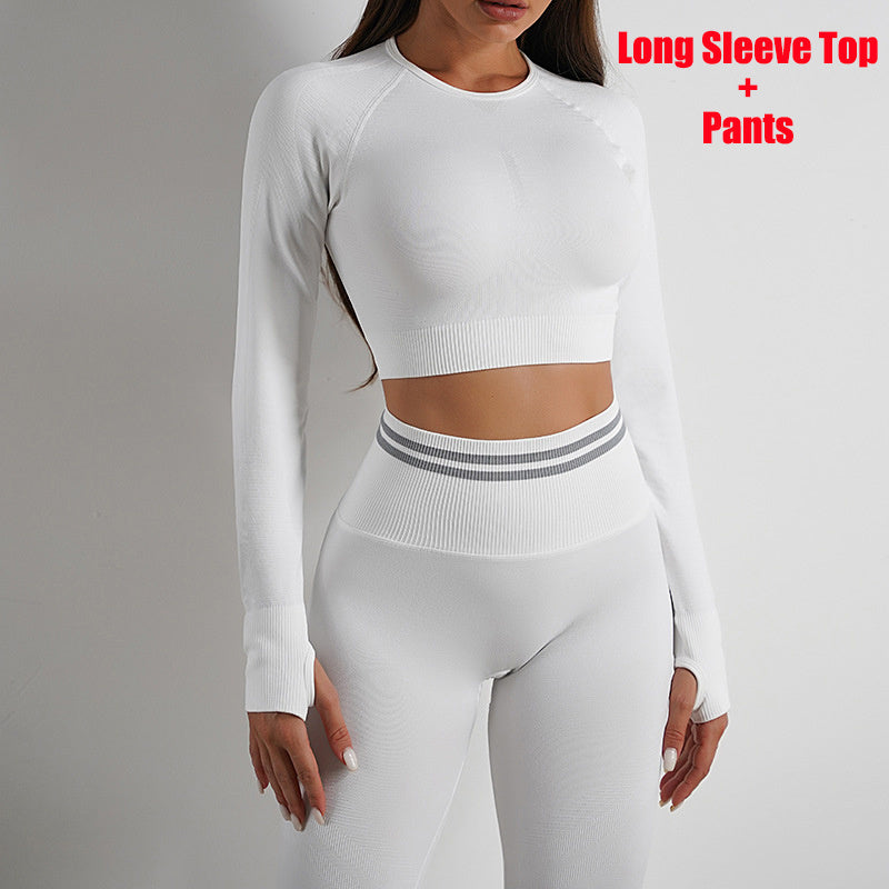 Ladies Seamless Yoga Pants Sports Gym Fitness Leggings Or Long Sleeve Tops Outfits Butt Lifting Slim Workout Sportswear Clothing