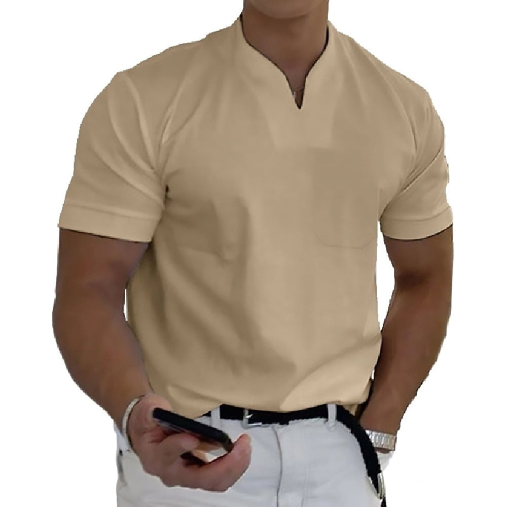 Mens Summer Short Sleeve Shirt Men Fitness Plus Size Sports T-Shirt Elastic Cotton Pocket