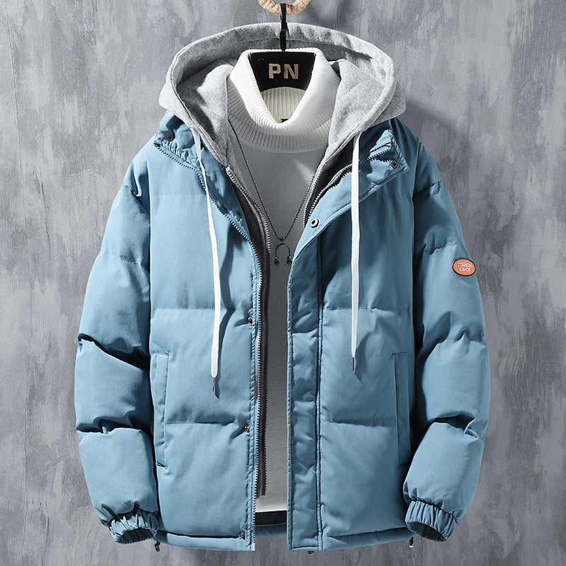 Men Winter Windproof Thickened Fake Two-piece Coat Solid Leisure Sports Cotton Jacket