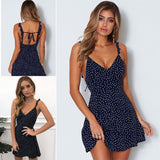 Womens Polka-dot Strappy Dress Women Summer Fashion Beach Sundress