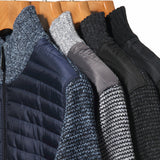 Men's Stand Collar Stitching Velvet Padded Sweater Knitwear Jacket