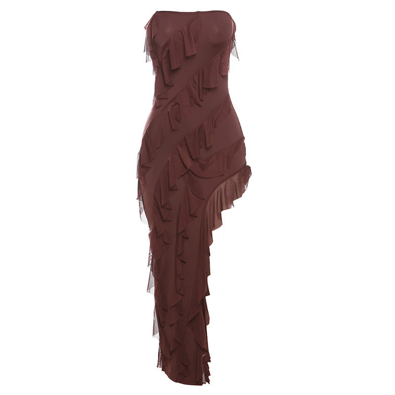 2025 Summer Trend Skinny Women's Tube Top Backless Split Tassel Dress Birthday Party Clubwear