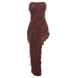 2025 Summer Trend Skinny Women's Tube Top Backless Split Tassel Dress Birthday Party Clubwear