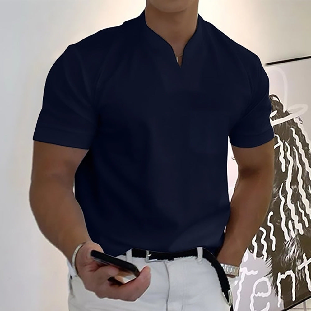 Mens Summer Short Sleeve Shirt Men Fitness Plus Size Sports T-Shirt Elastic Cotton Pocket