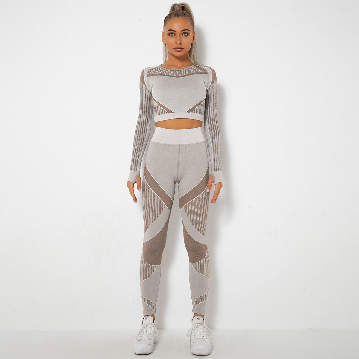 2Pcs Women Yoga Suit Crop Top+Leggings Hollow Pants Gym Set Outfit Sportswear